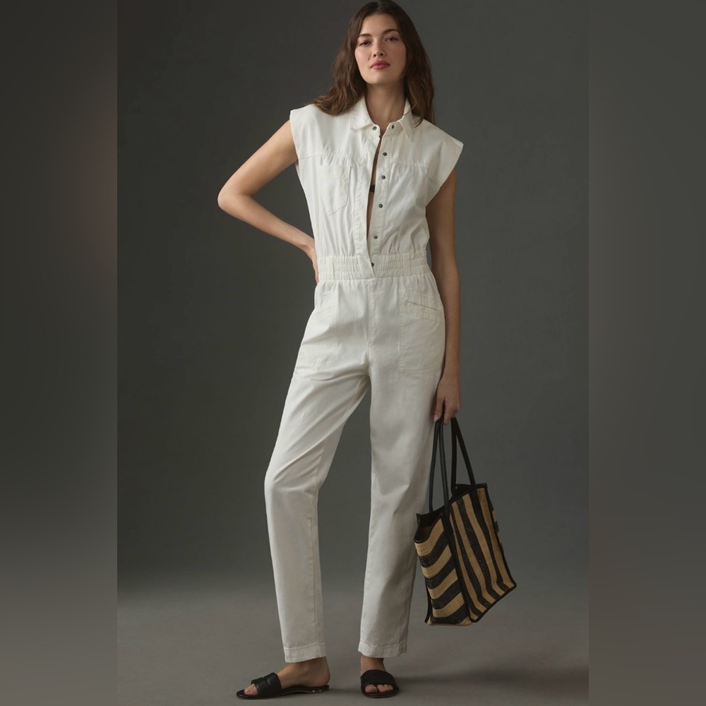 Pistola Rosie Button Front Jumpsuit in Porcelain